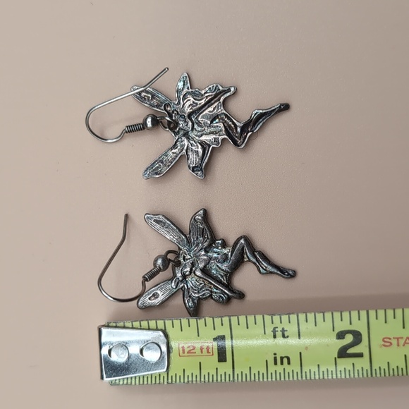 Silver Toned Flying Fairies Drop Dangle Hook Earrings - Picture 7 of 7
